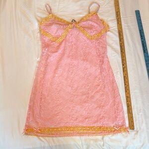 Betsey Johnson Pink and Yellow Lace Chemise